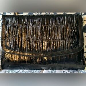 Stunning Vintage Eelskin LEATHER of the Seas Fancy Black Shoulder Bag Clutch